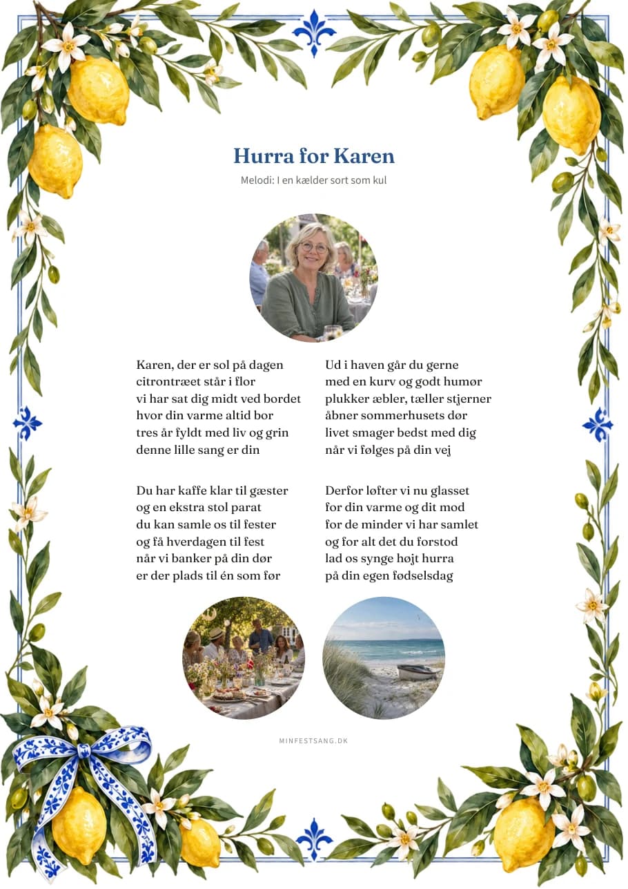 Citronhaven – Hurra for Karen. 1 foto over teksten og 2 fotos under teksten.